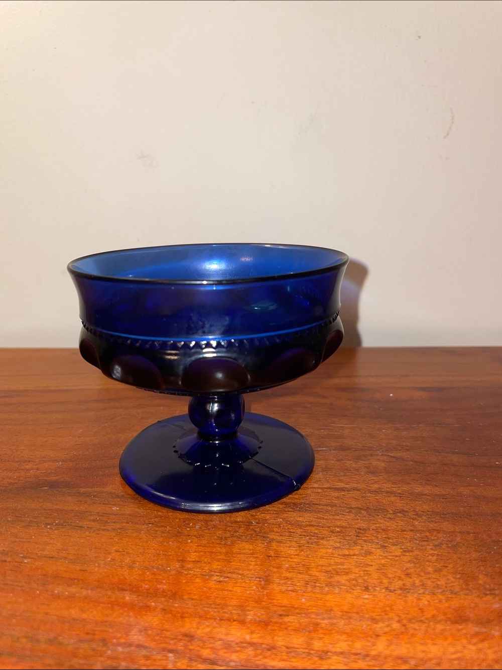 Indiana glass vintage blue kings thumbprint champagne glass small compote